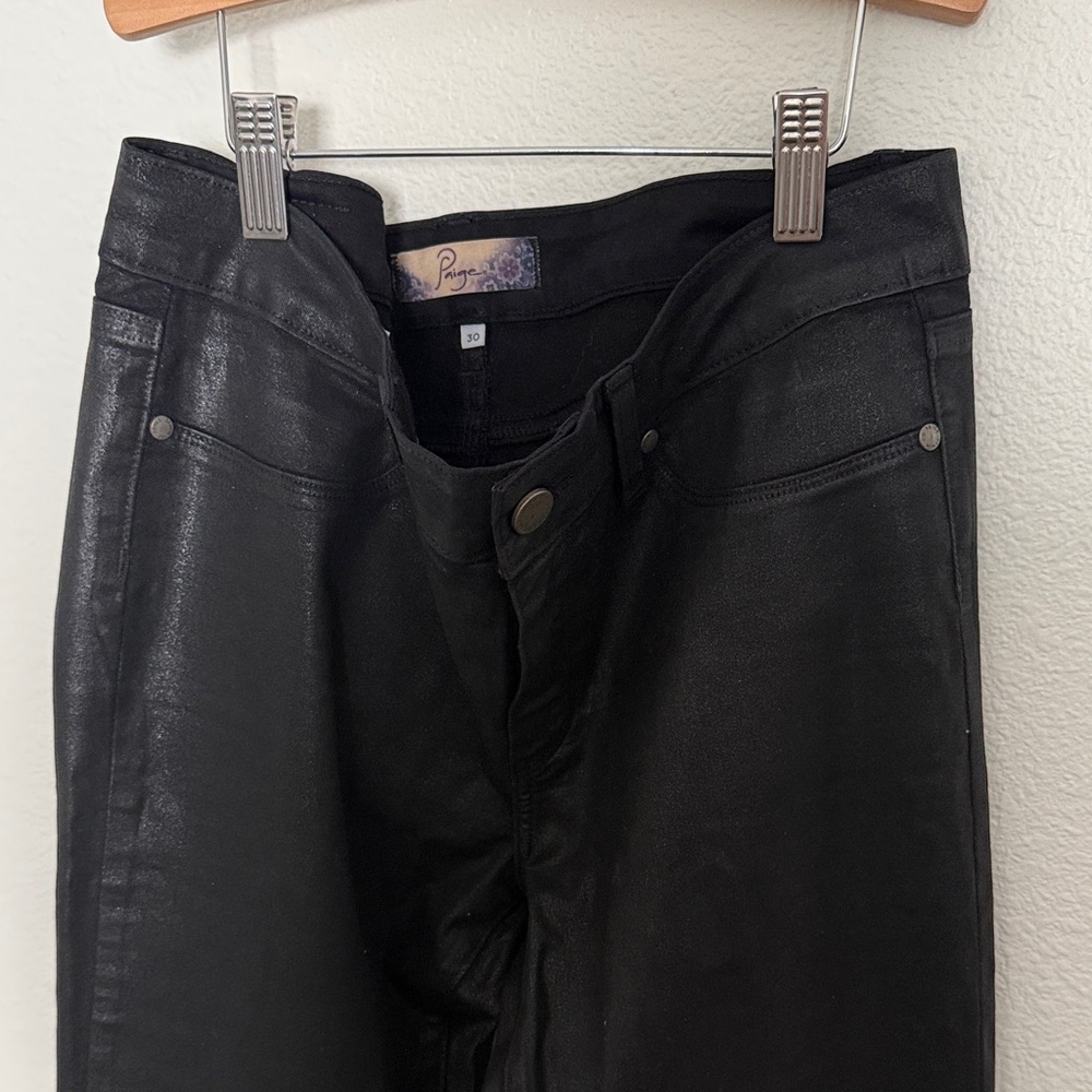 PAIGE Shiny Black Coated Skinny Jeans